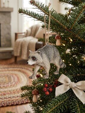 Woodland Raccoon Christmas Ornament - Rustic Cottagecore Holiday Tree Decor